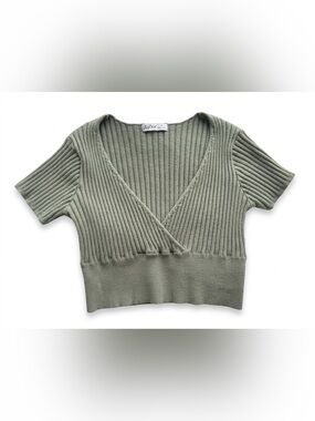 Masters Ribbed V-Neck Cropped Sweater - Sage
